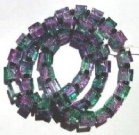 50 6x6mm Violet & Teal Crackle Cube Beads